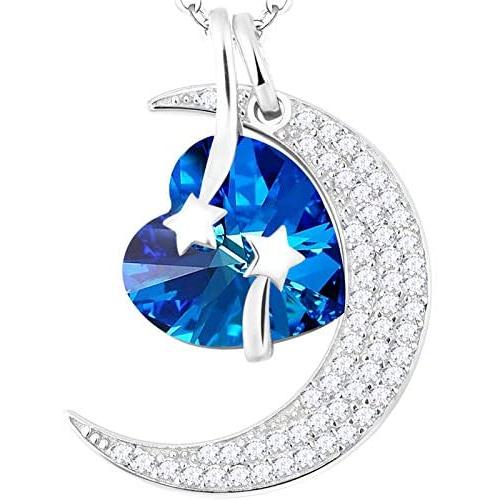 Mothers Day Necklace for Women Birthday Gifts I Love You to the Moon and Back Necklace September Blue sapphire Birthstone Jewelry Heart Moon Pendant