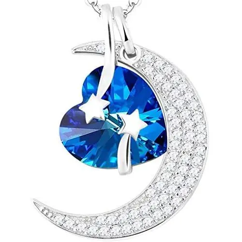 Mothers Day Necklace for Women Birthday Gifts I Love You to the Moon and Back Necklace September Blue sapphire Birthstone Jewelry Heart Moon Pendant