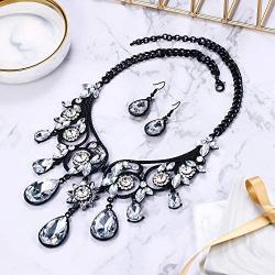 BriLove Womens Tribal Ethnic Crystal Chunky Statement Necklace Dangle Earrings Set
