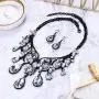 BriLove Womens Tribal Ethnic Crystal Chunky Statement Necklace Dangle Earrings Set