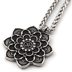 GUNGNEER Mandala Ohm Necklace Lotus Flower Jewelry Men Women Stainless Steel Charm Hindu Chain Metitation Symbol