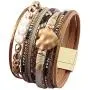 AZORA Leather Cuff Bracelet Multi Strands Beige Wrap Bangle with Pearl Boho Jewelry for Women Teen Girl Gift AZORA Leather Cuff Bracelet Multi Strands Beige Wrap Bangle with Pearl Boho Jewelry for Women Teen Girl Gift