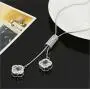 Qiaoqiao Elegant Lucky Four-Leaf Clover Pendant Long Necklace Crystal Flower Tassel Sweater Chain Necklaces Fashion Jewelry for Women Girls Gift