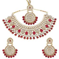 MUCH-MORE Indian Traditional Kundan Bridal Necklace Pearl & Colored Beads Bollywood Style Set for Women