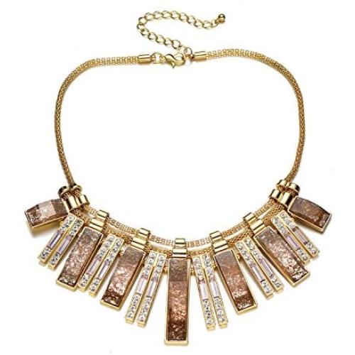 Chunky Collar Statement Necklace For Women,Rhinestone Statement Bib Necklace Gold, Fashion Costume Jewelry Crystal Necklace Large