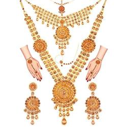 Efulgenz Indian Bollywood Bridal Wedding Kundan Crystal Necklace Earring Maang Tikka Head Chain Nose Ring Bracelet Jewelry Set