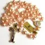 elegantmedical Pink 8mm Real Pearl BEADS St. Benedict GOLD ROSARY CROSS Necklace & box Catholic GIFTS