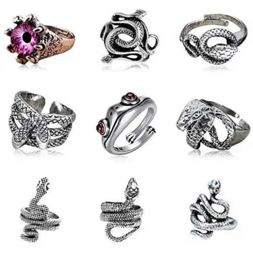 KUSERON 9PCS Stainless Steel Vintage Punk Rings,Snake Frog Open Rings,The Devil Dragon Eye Ring-Purple,Gothic Open Adjustable Ring Set Jewelry KUSERON 9PCS Stainless Steel Vintage Punk Rings,Snake Frog Open Rings,The Devil Dragon Eye Ring-Purple,Gothic Open Adjustable Ring Set Jewelry