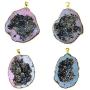 CXD-GEM Natural Agate Titanium Coated Crystal Geode Drusy Gemstone Pendant for Women Hand-Wrapped Pendant for Jewelry