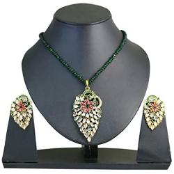 Touchstone Indian Bollywood Gorgeous Traditional Bridal Designer Jewelry Pendant Set in Gold and Silver Tone for Women.