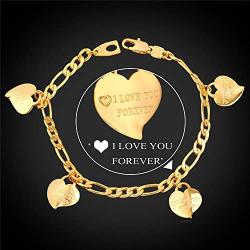 U7 Heart Charm Bracelet Stainless Steel Dainty Link Chain Dainty Jewelry Custom Initials Charm/Love Heart Bracelet for Women Girls,Length Adjustable 7-10 Inch