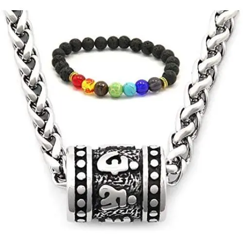 GUNGNEER Meditation Mantra Neckace Stainless Steel Keel Chain Prayer Tibetan Healing Spiritual Jewelry Men Women GUNGNEER Meditation Mantra Neckace Stainless Steel Keel Chain Prayer Tibetan Healing Spiritual Jewelry Men Women
