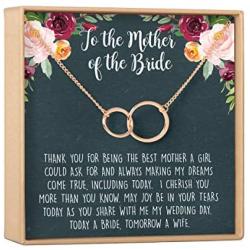 Mother of the Bride Gift Necklace: Parent of Bride Jewelry, 2 Asymmetrical Circles (rose-gold-plated-brass, NA)