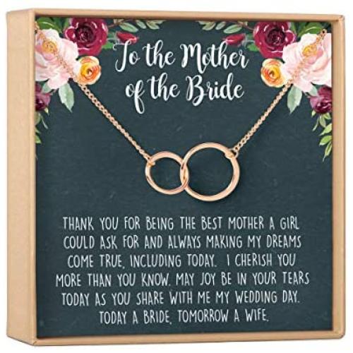 Mother of the Bride Gift Necklace: Parent of Bride Jewelry, 2 Asymmetrical Circles (rose-gold-plated-brass, NA)