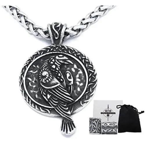 GUNGNEER Viking Raven Necklace for Men Women Odin Cow Jewelry Pagan Wiccan Pendant Stainless Steel Keel Chain Strong Amulet GUNGNEER Viking Raven Necklace for Men Women Odin Cow Jewelry Pagan Wiccan Pendant Stainless Steel Keel Chain Strong Amulet