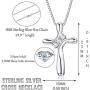 FUNRUN JEWELRY 925 Sterling Silver Cross Pendant Necklace for Women 3-Stone Cubic Zirconia Pendant with 1MM Box Chain, 17.7