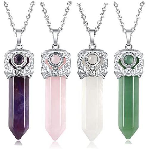 XIANNVXI Healing Crystal Stone Point Pendant Necklace Natural Reiki Quartz Hexagonal Gemstone Jewelry Necklaces for Women
