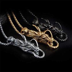 INRENG Mens Vintage Stainless Steel Dragon Head Pendant Necklace Gothic Tribal Biker Jewelry 24 Inch Chain