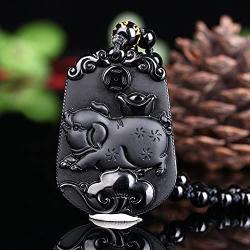 Pure Natural Zodiac Necklace Pendant Made of Obsidian Gemstone Horoscope Animal Sign Amulet