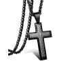 Jstyle Stainless Steel Black Cross Pendant Necklace for Men Lords Prayer Necklace Heavy Wheat Chain 22 24 30 Inch