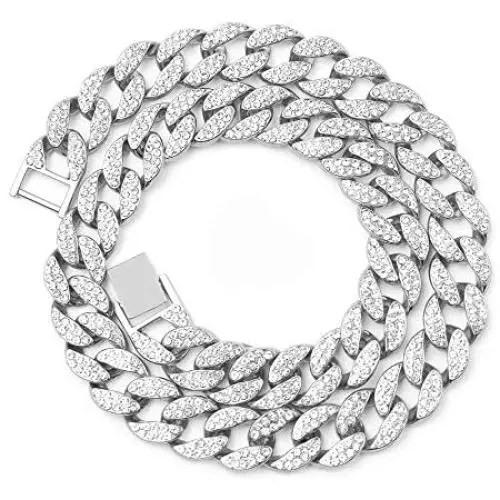 Cuban Link Necklace for Men - Hip Hop Necklace Iced Out with Bling Rhinestones, Fashion Accessory for Hip Hop Lovers Cuban Link Necklace for Men - Hip Hop Necklace Iced Out with Bling Rhinestones, Fashion Accessory for Hip Hop Lovers