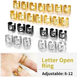 ChainsHouse A to Z Initial Letter Open Cuff Rings for Women Men Adjustable Statement Name Alphabet Ring Personalized Jewelry Gifts,15mm Wide, 3 Colors, Custom Available