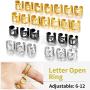 ChainsHouse A to Z Initial Letter Open Cuff Rings for Women Men Adjustable Statement Name Alphabet Ring Personalized Jewelry Gifts,15mm Wide, 3 Colors, Custom Available