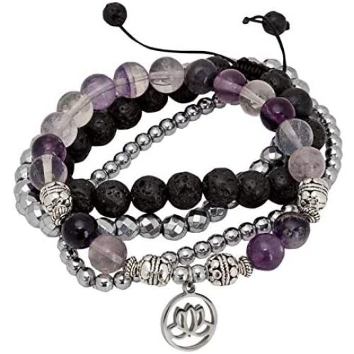 SPUNKYsoul Lotus New Beginnings Bracelet Hematite for Healing Stack Bracelet Set Collection