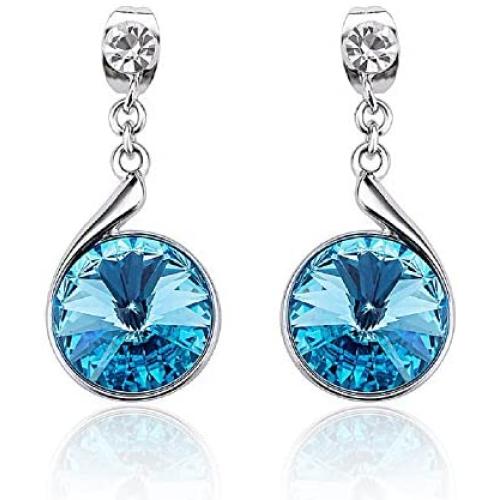 UPSERA Silver Tone Crystals from Swarovski Dangle Drop Earrings