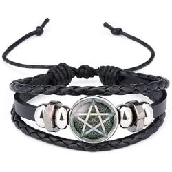 Giwotu Black Occult The Inverted Star Sign Pentagram Satanic Pentagram Star Symbols Glass Beaded Telescopic Bracelets Men Women Jewelry