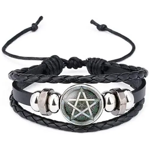 Giwotu Black Occult The Inverted Star Sign Pentagram Satanic Pentagram Star Symbols Glass Beaded Telescopic Bracelets Men Women Jewelry Giwotu Black Occult The Inverted Star Sign Pentagram Satanic Pentagram Star Symbols Glass Beaded Telescopic Bracelets Men Women Jewelry