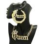 Fashion 21 Womens Statement Queen Necklace, Bamboo Pierced Earring in Gold Tone