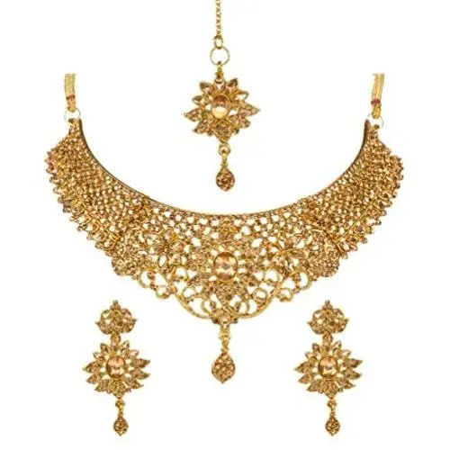 Bindhani Bollywood Jewellery Bridal Bridemaids Wedding Kundan Choker Gold Plated Indian Necklace Earrings Tikka Jewelry Set for Women Bindhani Bollywood Jewellery Bridal Bridemaids Wedding Kundan Choker Gold Plated Indian Necklace Earrings Tikka Jewelry Set for Women