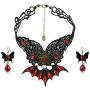 ETERNITY J. Black Lace Skull Gothic Pendant Choker Necklace Earrings Set for Halloween Costume Party