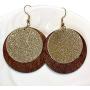 5 Pairs Faux Leather Glitter Sequins Drop Earrings Lightweight Circle Wood Dangle Earrings for Women Vintage Jewelry