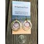 Handmade Sunrise Tricolor Dangle Earrings - Burnished Circles, Copper, Brass and Silverplated