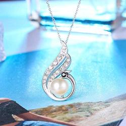 Sllaiss Sterling Silver Genuine Freshwater Culturd Pearl Pendant Necklace White Gold Plated Crystals form Austria Mothers Day Gift for Women