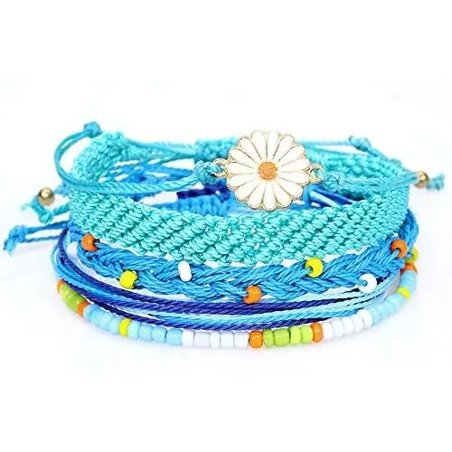 MDFY OEWGRF Handmade Colorful Bracelets Boho Beach Waterproof Adjustable Friendship Bracelet Set for Women Girls