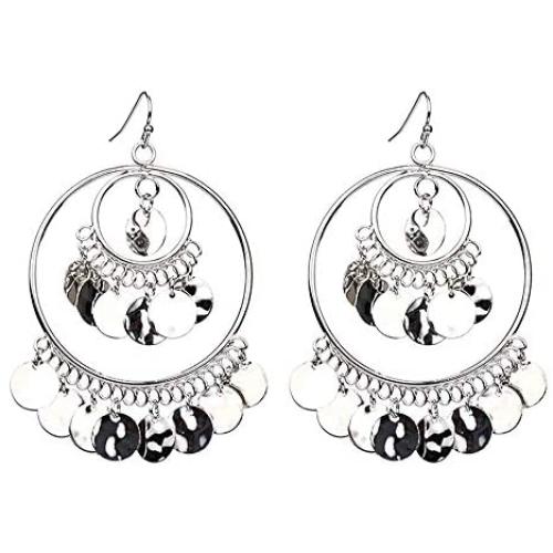 ONLYJUMP Bohemian Chandelier Coin Earrings for Women Girls Vintage Gypsy Boho Lightweight Dangle Drop Filigree Disc Charm Tassel Ethnic Hoops Statement Earring