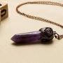 Bivei Retro Antique Brass Chakra Necklace Hexagonal Prism Gemstone Quartz Crystal Stone Healing Pendant