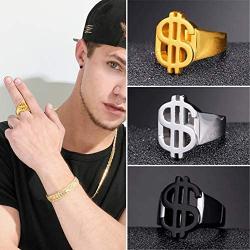 U7 Men Women Square/Rectangle/Arrow Band/Dollar Sign Signet Ring Personalized Biker Jewelry Size Range 7 to 13, Customized Text/Name/Coordinate/Number/Symbols Engrave, Gold/Black/Stainless 3 Colors