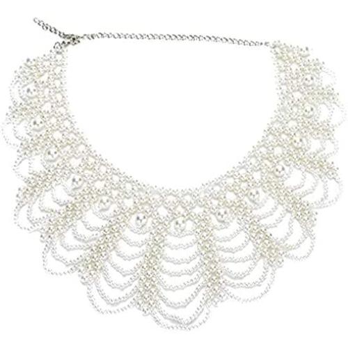SEWTER Women RBG Dissent Collar Detachable Pearl Beaded False Collar Peter Pan Chokers Necklace Costume