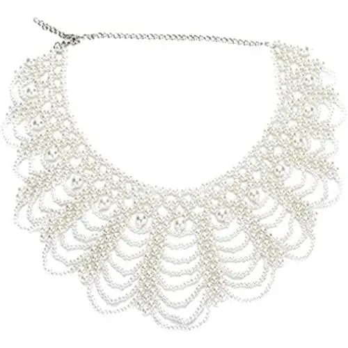 SEWTER Women RBG Dissent Collar Detachable Pearl Beaded False Collar Peter Pan Chokers Necklace Costume