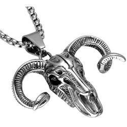 UMtrade Classic Jewelry Mens Stainless Steel Rams Head Sheep Skull Skeleton Pendant Necklace