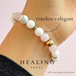 Rose Quartz Bracelet for Women, Authentic Rose Quartz Crystal + White Jade + White Howlite + Hematite Anti Anxiety Bracelet for Women, Natural Energy Healing Crystal Love Attraction Bracelet