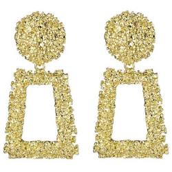LEMA Metallic Hollow Out Rectangle Textured Design Drop Dangle Earrings