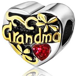 JMQJewelry Grandma Heart Love Birthstone Charms for Bracelets Mother Mom Son Daughter Gifts