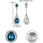 EVER FAITH Womens Austrian Crystal Elegant Dual Teardrop Pierced Dangle Earrings Sea Blue Silver-Tone