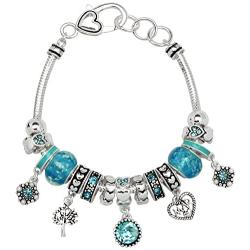 Falari Birthstone Bracelet Multi-Color Charm Beads Silvertone