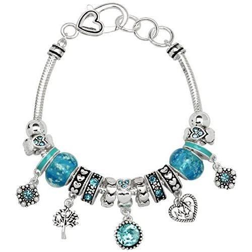 Falari Birthstone Bracelet Multi-Color Charm Beads Silvertone